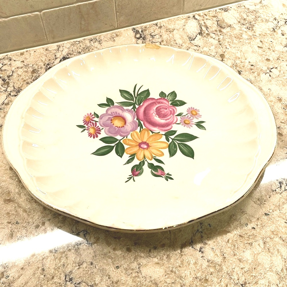 VINTAGE Floral Ceramic Platter